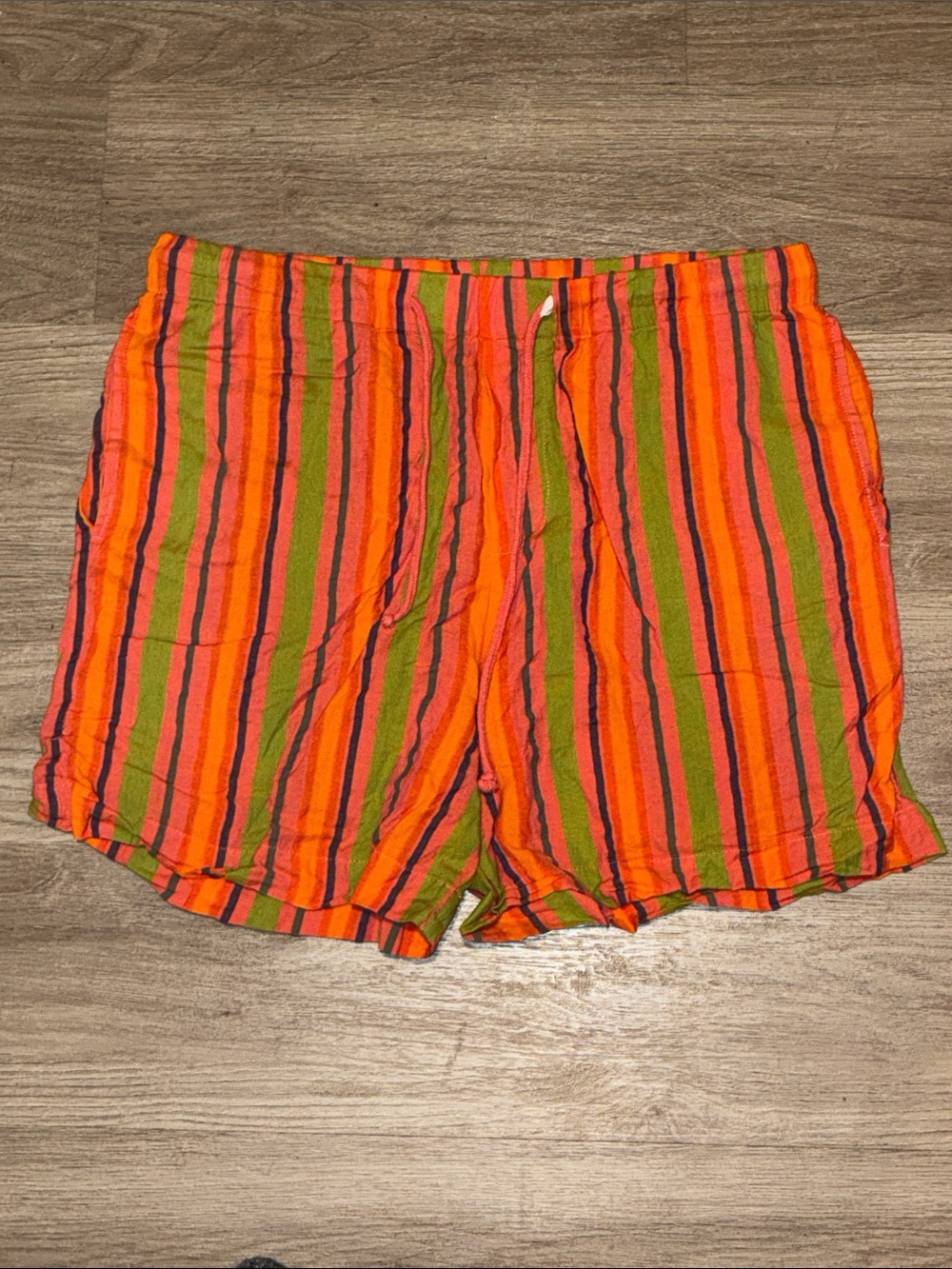 Zara Men’s XL Orange Green Striped Drawstring Shorts Resort Casual